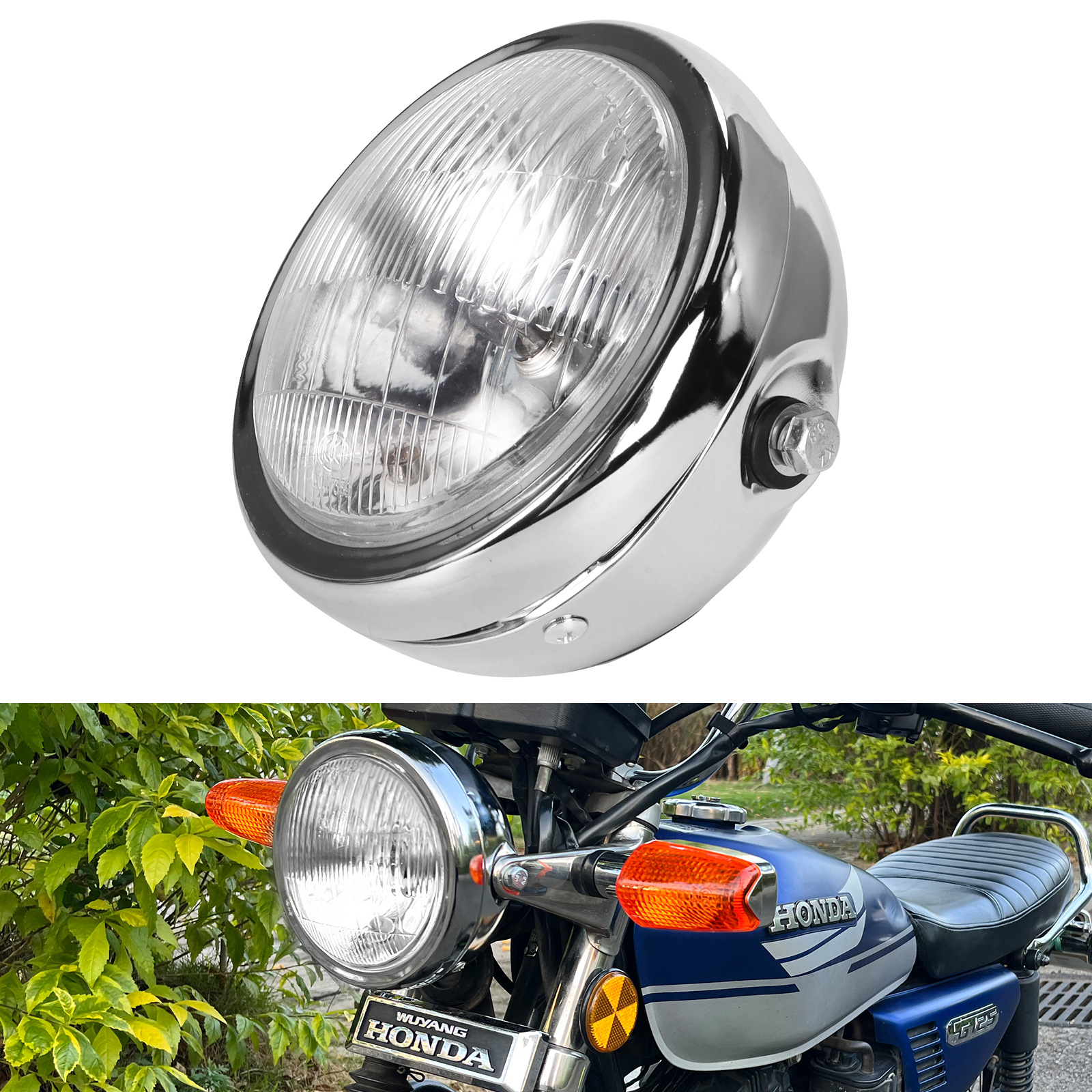 Motuoche – Motorcycle headlights, headlights GN125 Retro Black - white
