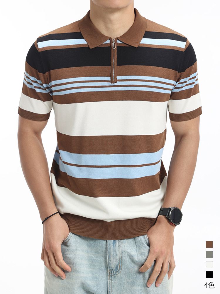 Polo de punto de color contraste para hombre Europa y Estados Unidos golf transfronterizo verano con solapa casual de manga corta ropa de hombre de alto nivel