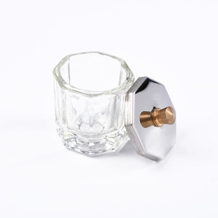 Nail art tools wholesale small octagonal nail art Crystal Cup nail art crystal cup small wash pen cup with lid crystal liquid Cup