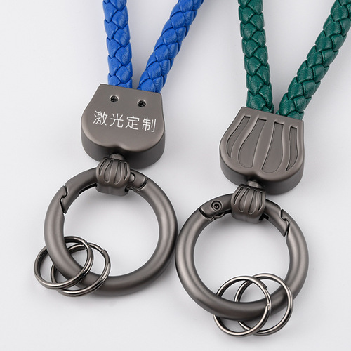 Creative handmade woven rope car keychain personalized fashionable key ring metal leather rope bag hook key chain