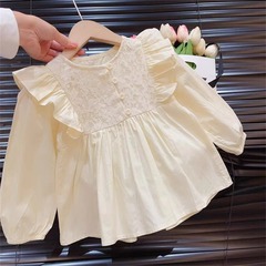 2024 fashionable girls shirt spring and autumn clothes new baby Korean style versatile shirt doll shirt fashionable long-sleeved top