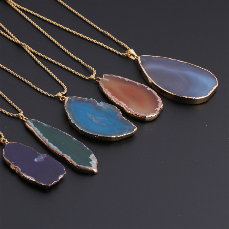Geometric Irregular Natural Stone Pendant Twist Chain Necklace Wholesale Jewelry Nihaojewelry display picture 2