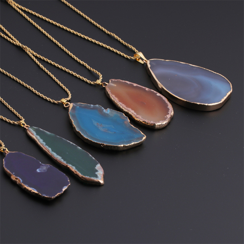 geometric irregular natural stone pendant twist chain necklace wholesale jewelry Nihaojewelry