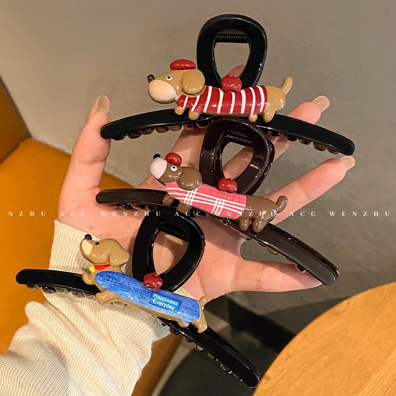 Cartoon Cute Apple Puppy Clip for Women 2025 New High-End Hair Clip Shark Clip on the Back of the Head Hair Clip