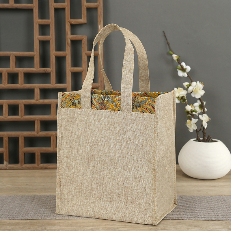 살구 길이 23 높이 26 옆 폭 18cm 트리밍 고급 린넨 백