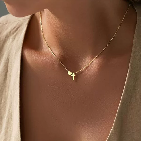 Cross-Border Minimalist Stainless Steel Heart Cross Pendant 18K Necklace Versatile Fashion Commuter Clavicle Chain Gift for Women