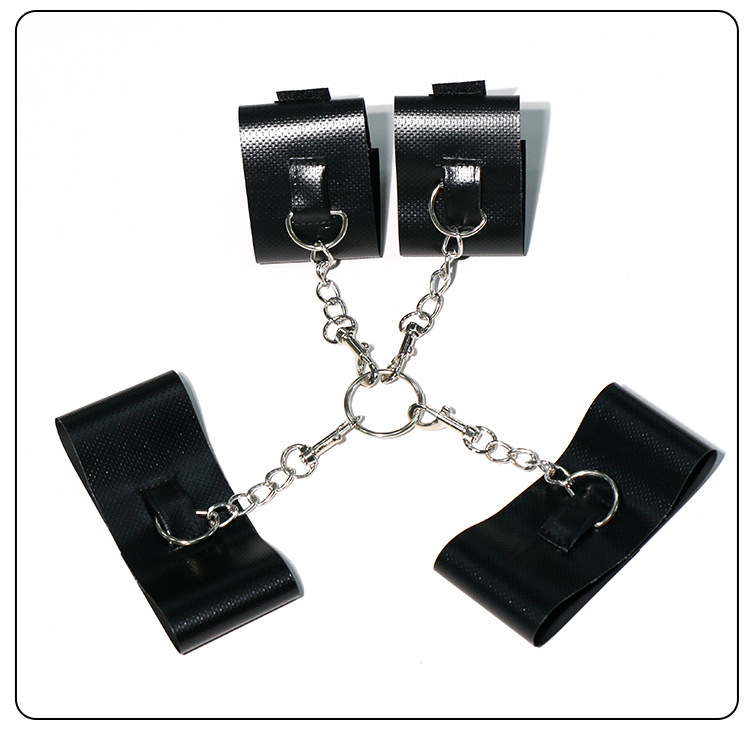 PVC Bondage Restraint Set with Handcuffs and Ankle Cuffs, Black-Red Couple Play Kit — detail image 9