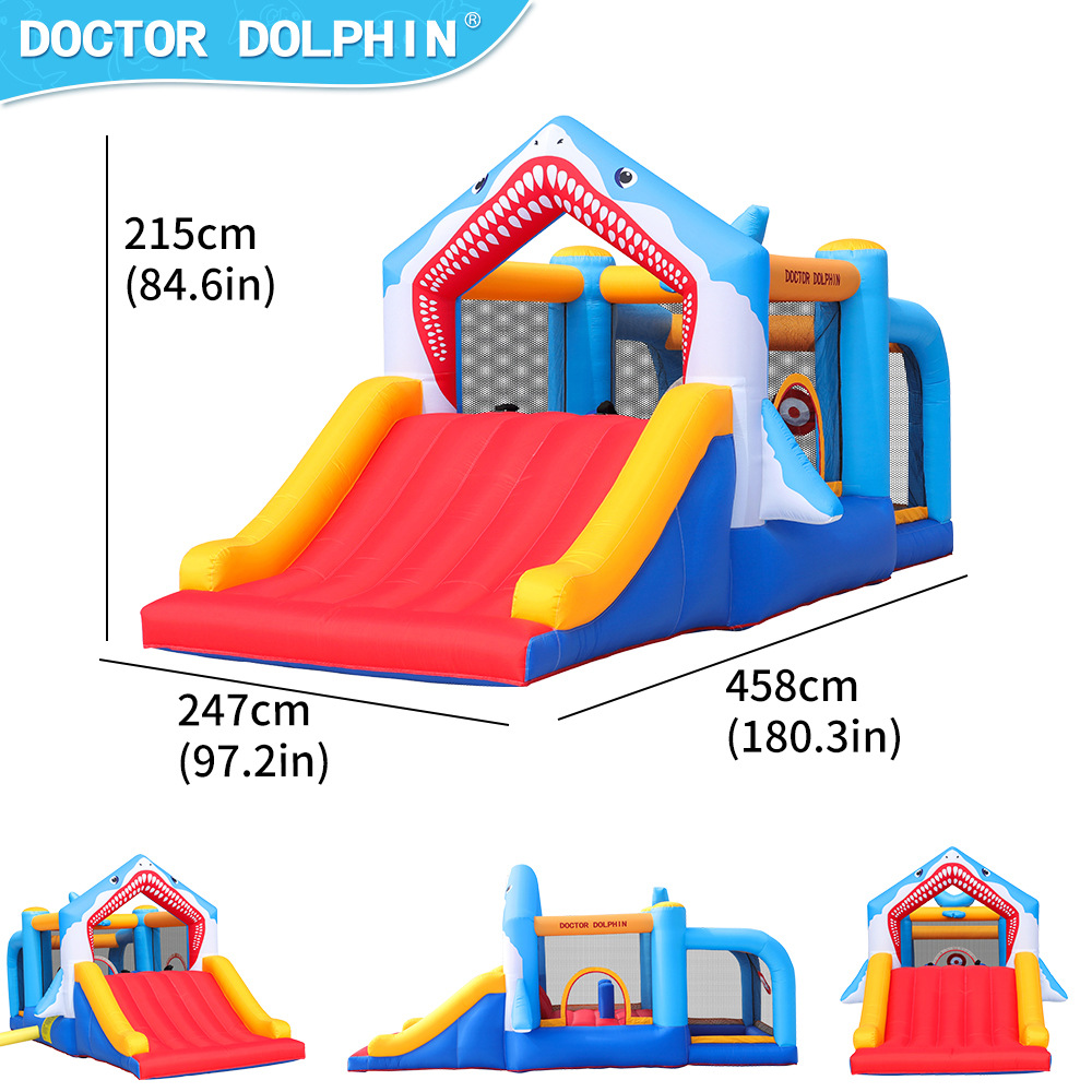 Castillo inflable para niños Doctor Dolphin, tobogán inflable de tiburón, castillo inflable pequeño para el hogar, trampolín inflable para interiores