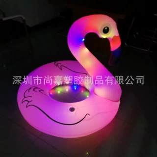 PVC充气火烈鸟游泳圈金葱粉亮片发光泳圈树叶柠檬水果成人嘻水圈