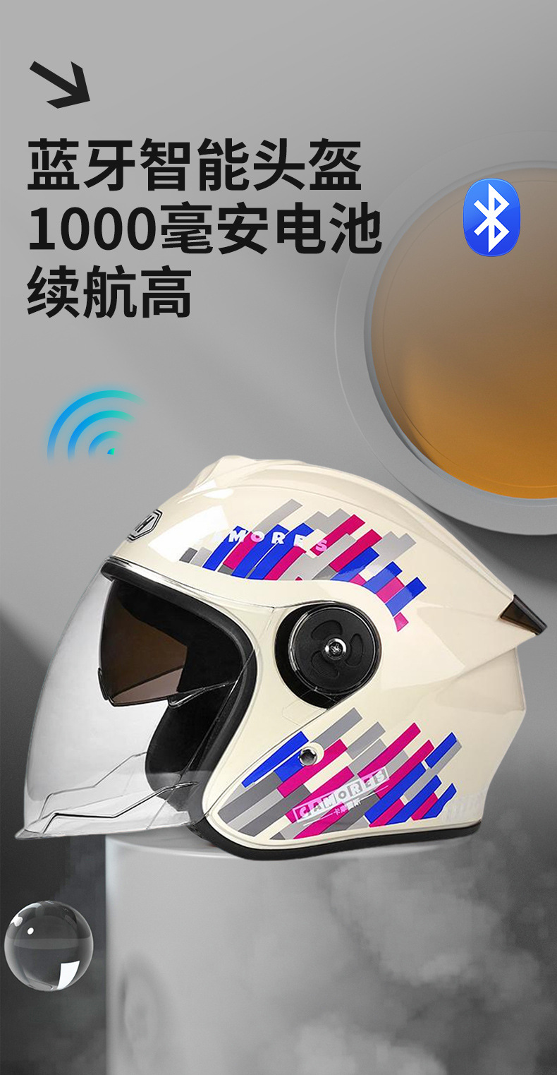 3C Certified Electric Vehicle Smart Bluetooth Helmet, Smart Half Helmet for Delivery, Autumn and Winter Warm Windproof Double Mirror Sun Protection, Class a