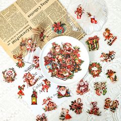 50枚のレトロなクリスマスPETリアルステッカー、個性的な装飾、ホリデーのお祝い、手帳素材、DIY防水ステッカー
