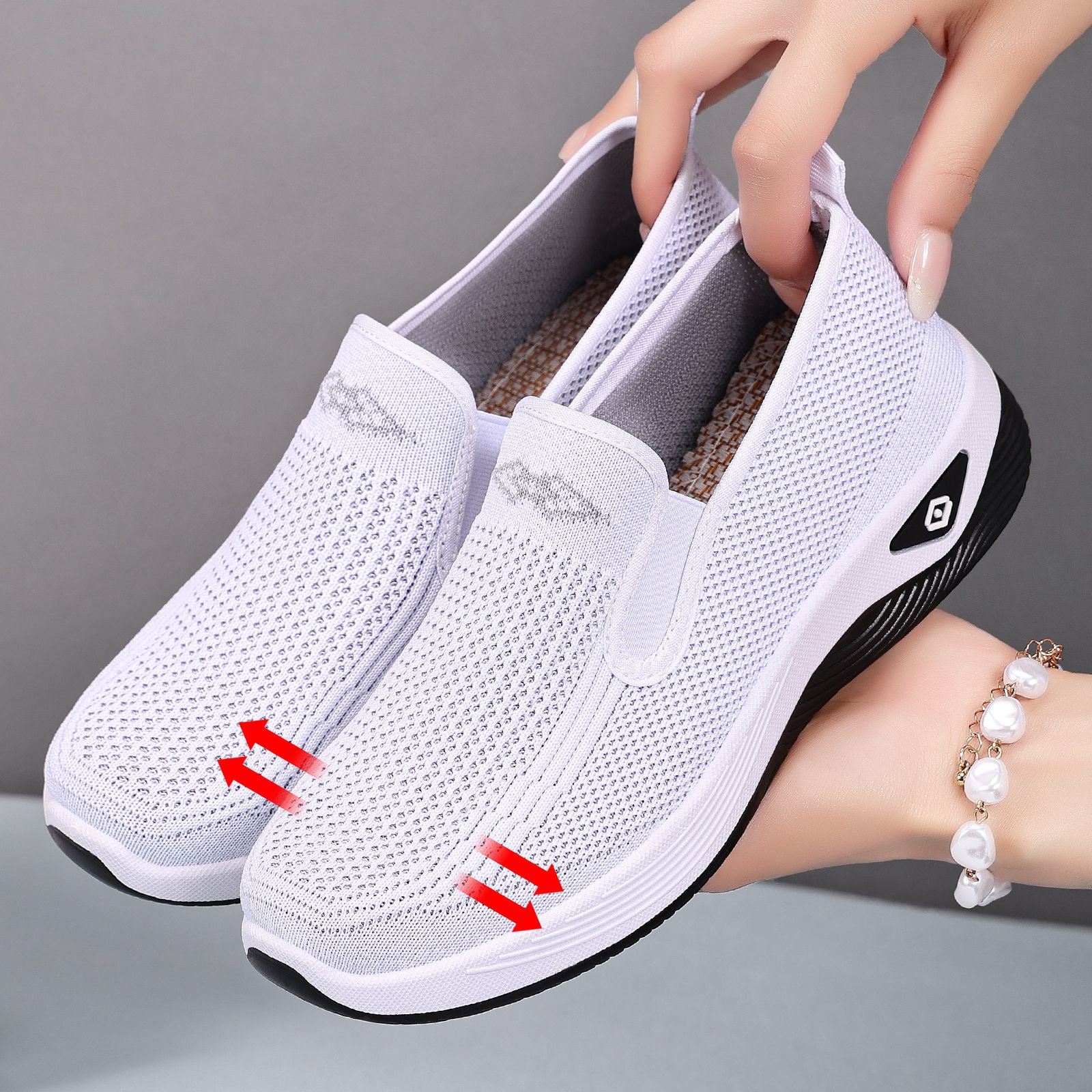 Zapatos de Mujer, Primavera 2026, Nuevo Estilo, Zapatos de Tela Estilo Pekinés, Zapatos Transfronterizos para Mujer, Zapatos para Madres de Mediana Edad y Mayores, Zapatos Planos Sin Cordones