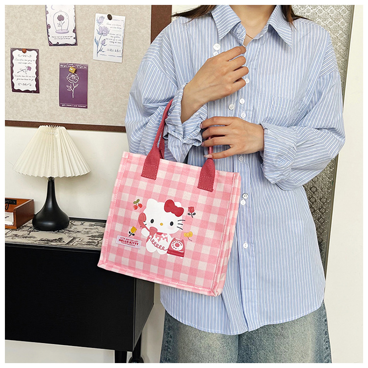 Cute cartoon cat canvas bag 2025 new style large-capacity simple and convenient tote bag with fashionable printing undefined