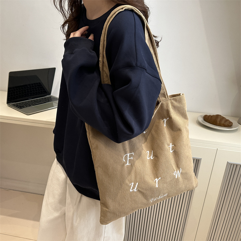 Bolsa de hombro bordada de letras, bolsa de mujer, bolsa de mano, bolsa de compras de gran capacidad, bolsa de clase para estudiantes