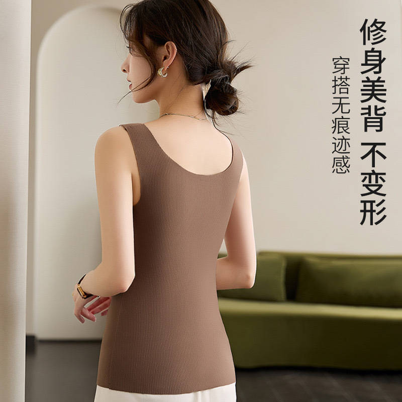 Otoño y invierno seda curado chaleco caliente de mujer cintura cojín de pecho integral sin usar sujetador más camisa de base gruesa camisa superior image 4