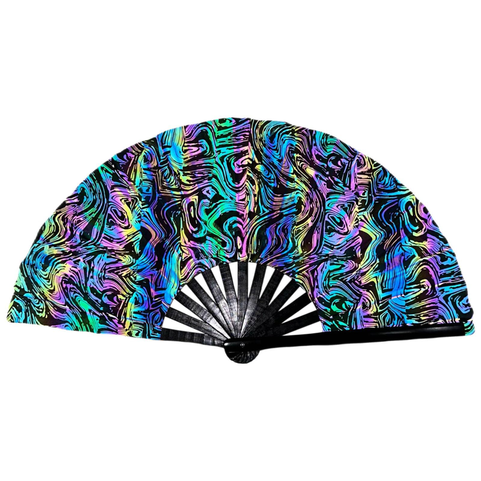 Fábrica de suministro de ventilador de tela reflectante, ventilador de kung fu de patrón de agua, ventilador de baile de banda sonora de gran tamaño