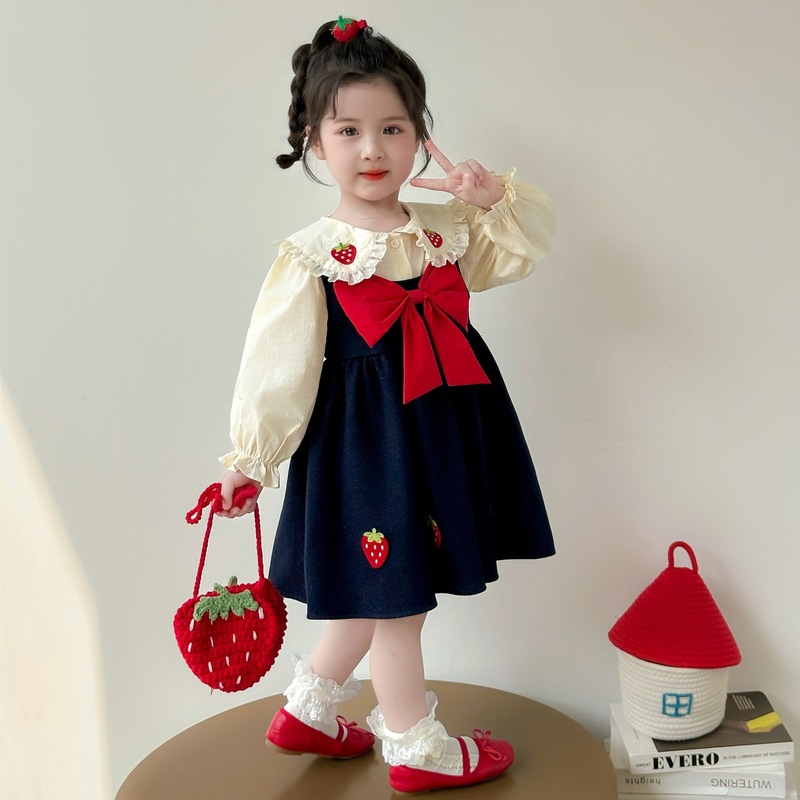 女童草莓连衣裙两件套2025秋季新款儿童韩版时尚小女孩洋气套装潮|undefined