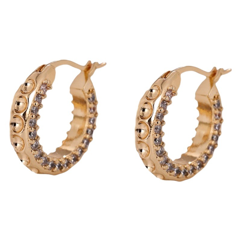 Pendientes exagerados transfronterizos europeos y americanos de alto sentido nicho geométrico pendientes redondos Luz de lujo pendientes de diamantes de personalidad femenina al por mayor