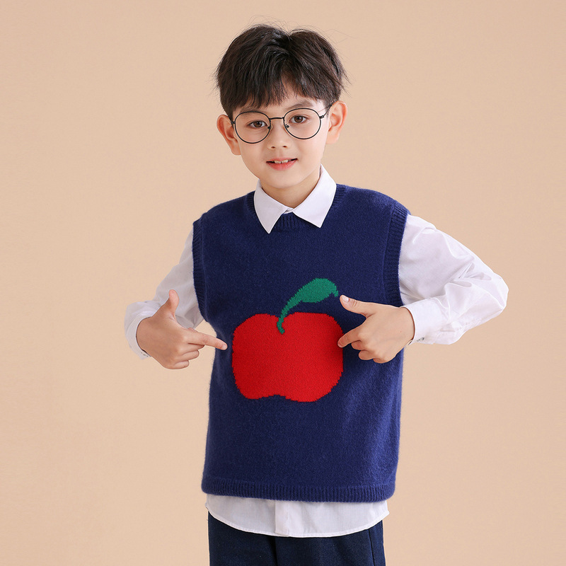Autumn New Children's Round Neck Strawberry Loose Versatile Knitted Vest, Unisex, Layering Sweater