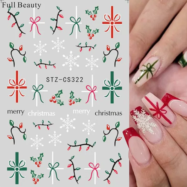 FULL BEAUTY Cross Border Nail Art Sticker Christmas Ribbon Bow Light Band Nail Sticker Gingerbread Man Snowflake