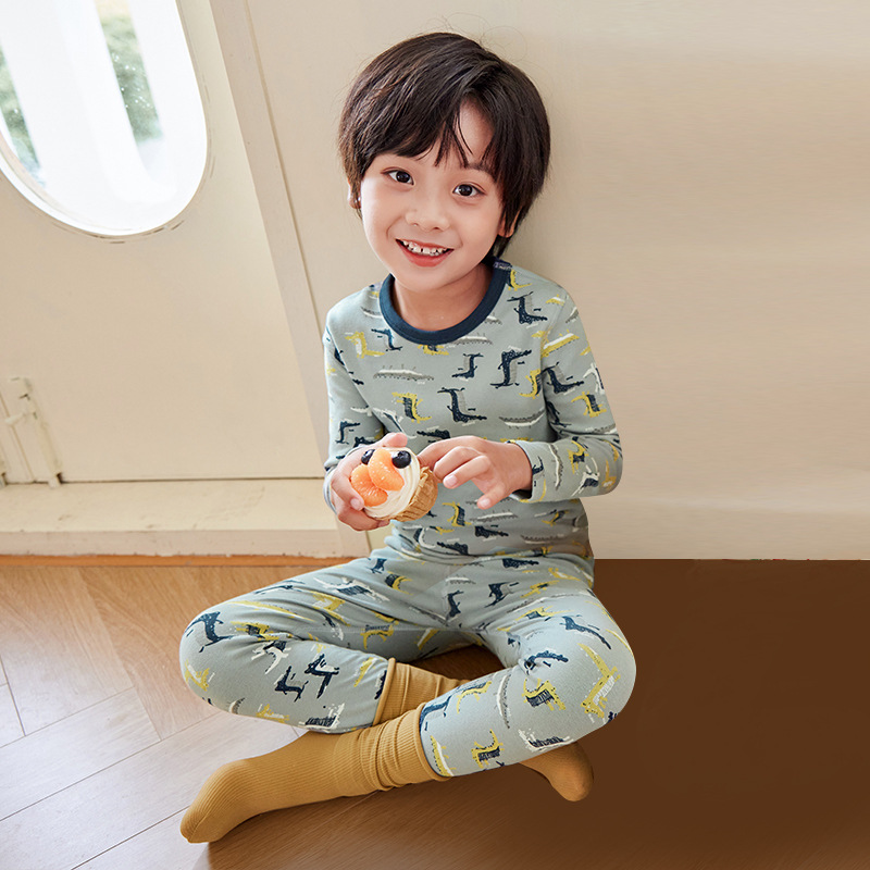 Bubble-5a antibacterial lycra cotton autumn underwear) blue gray crocodile / 100cm