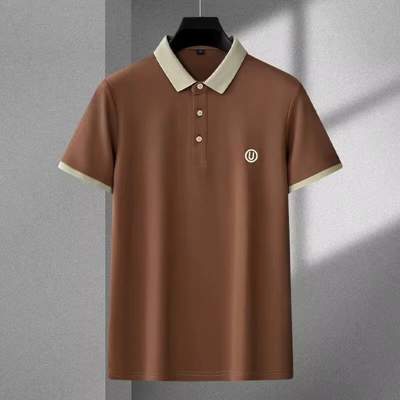 Источник производителя Летняя новая вышитая рубашка поло мужская тонкая деловая мода свободная мужская футболка с короткими рукавами красива