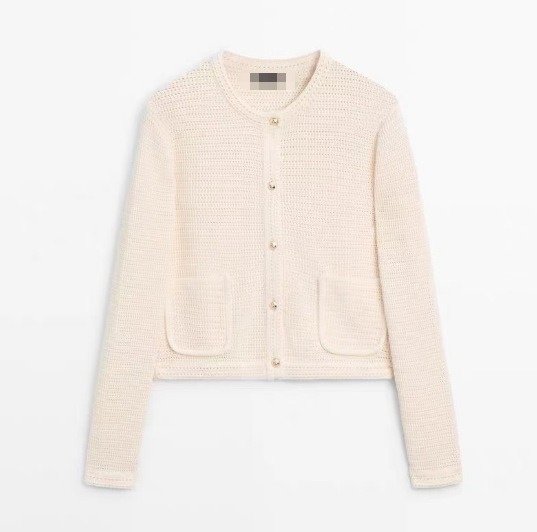 Bm&Md&Za Spring New Women's Urban Workwear Style Round Neck Pure Cotton Knitted Cardigan 05672300251
