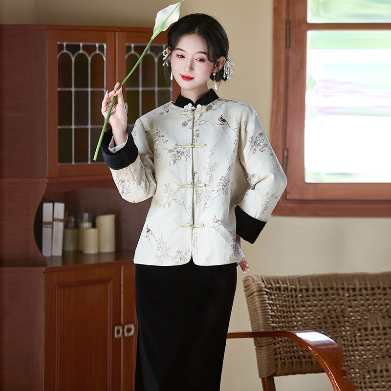 黑色国风新中式长款秋季长袖旗袍改良年轻款女高级感长袖外套秋冬|undefined