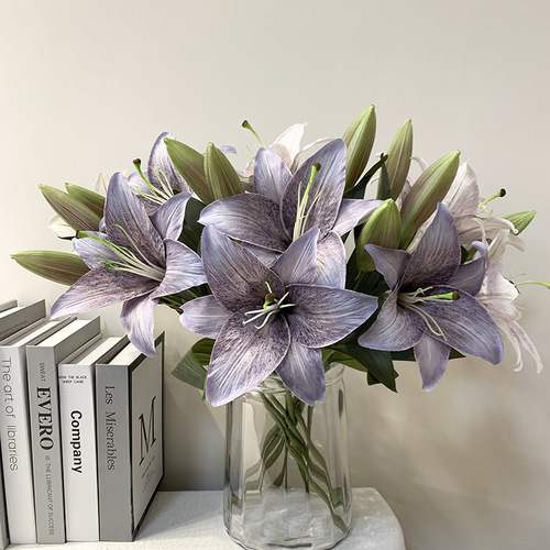Two-head Lily 3D Printed Single Flower and Bud Simulation Lily Artificial Flower European Retro Wedding Home Photography Floral Arrangement