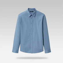 春季纯棉亲肤男士长袖衬衫舒适透气字母点缀尖领设计修身休闲衬衣