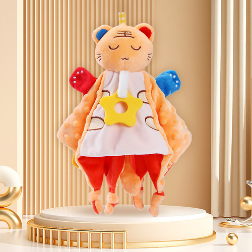 Soothing towel, baby can enter soothing doll, 0-1 year old baby sleeping plush hand puppet soothing toy