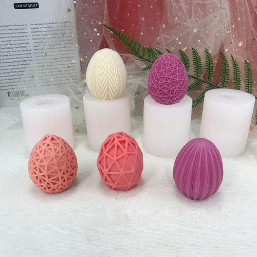 New Easter egg candle silicone mold egg grid egg vertical pattern wavy egg mousse cake Christmas candle mold