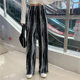 New Vintage Ice Silk Tie-Dye Wide Leg Pants Women's Loose Trendy High Waist Fashionable Pleated Ankle-length Pants Straight Casual Pants