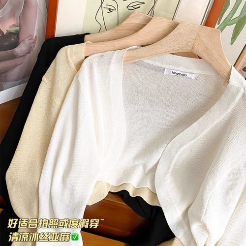 Linen Sun Protection Cardigan Knit Outerwear for Women Summer Tank Top Skirt Overcoat Short-Sleeve Top Thin Cardigan
