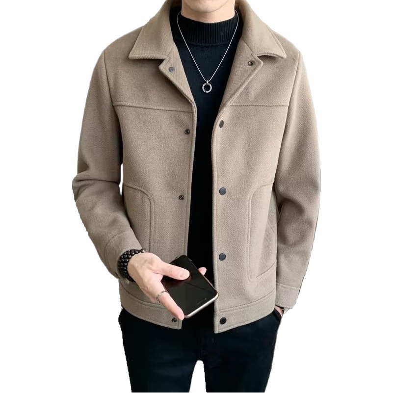 Chaqueta de los hombres de estilo frío Otoño e Invierno estilo coreano moda Delgado casual lana superior de alta calidad abrigo de lana para hombres