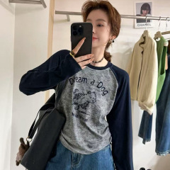 复古印花插肩袖小版T恤女欧洲站2025秋装新款欧货女装打底小衫潮