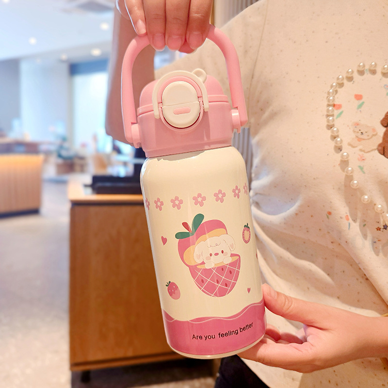 Dibujos animados 316 acero inoxidable doble bebida creativa para niños termo taza de agua de paja de asta regalo de coche portátil al por mayor