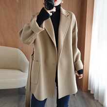 双面廓形大衣长款外套100%羊毛呢女中新款2023羊绒毛呢宽松秋冬