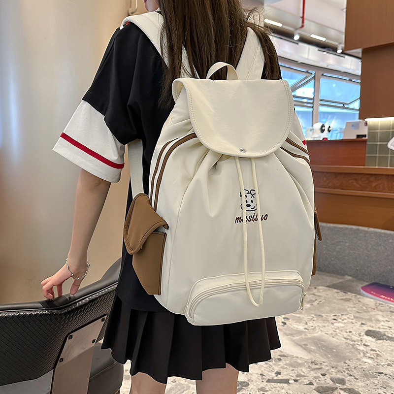クロスボーダー新しいフリップ巾着バックパックテクスチャマルチコンパートメントカジュアルトラベルバックパック軽量ナイロン布バックパック|undefined