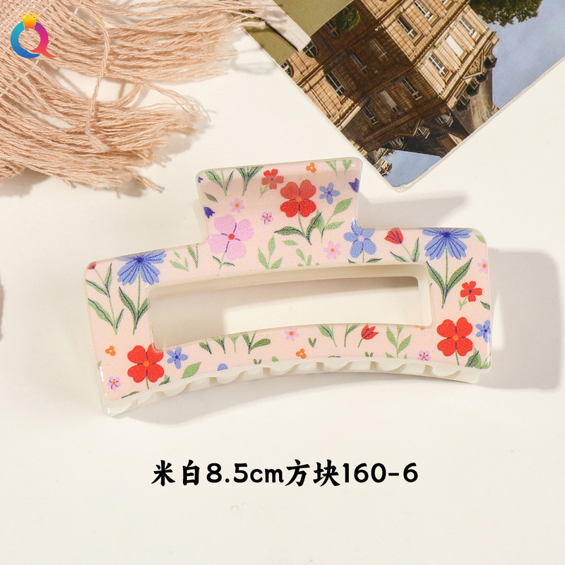 奇阅新款小清新UV印花抓夹时尚简约碎花发夹子高级感鲨鱼夹女批发|undefined