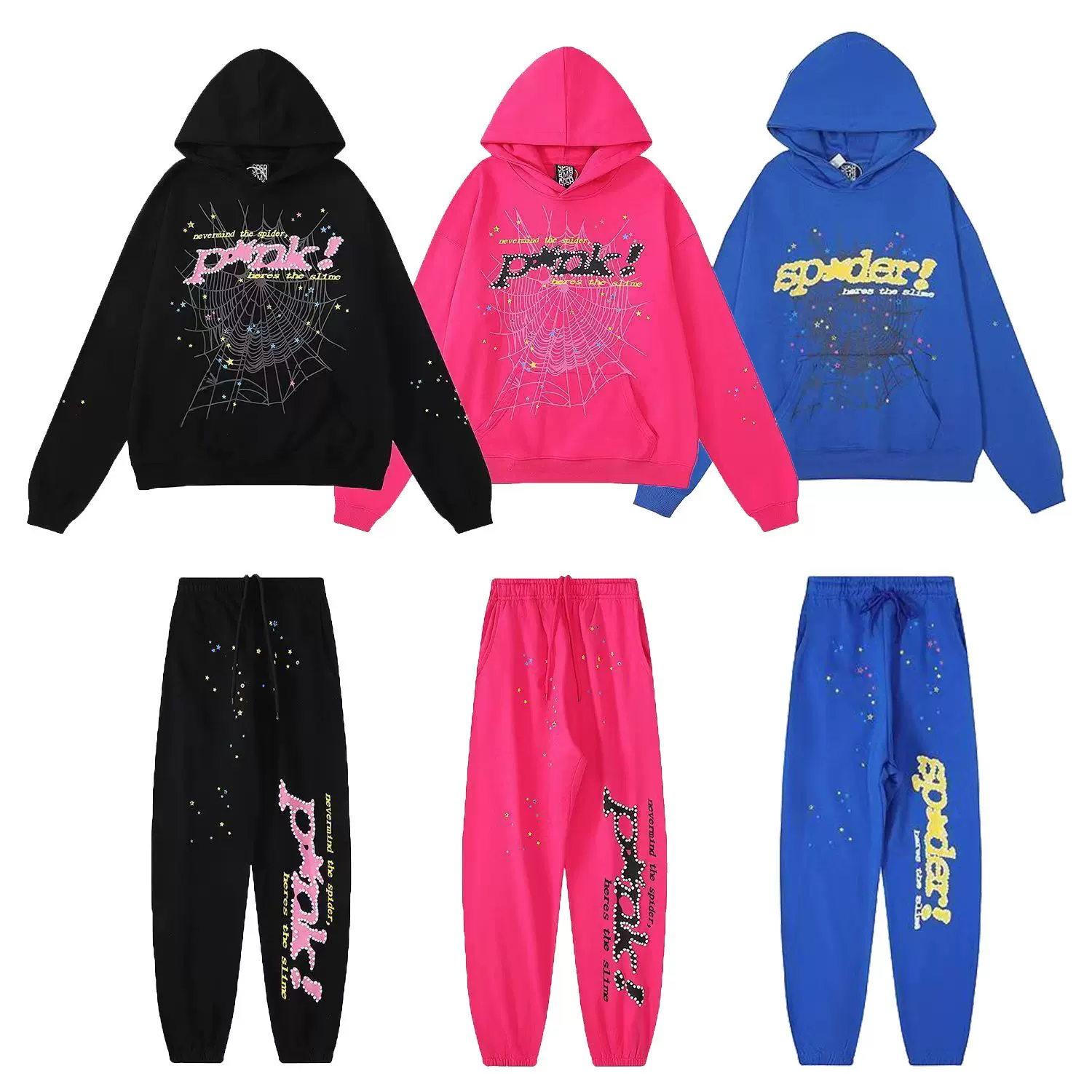 爆款Sp5der 555555 Pink 美潮街头高克重宽松男女连帽卫衣帽套装