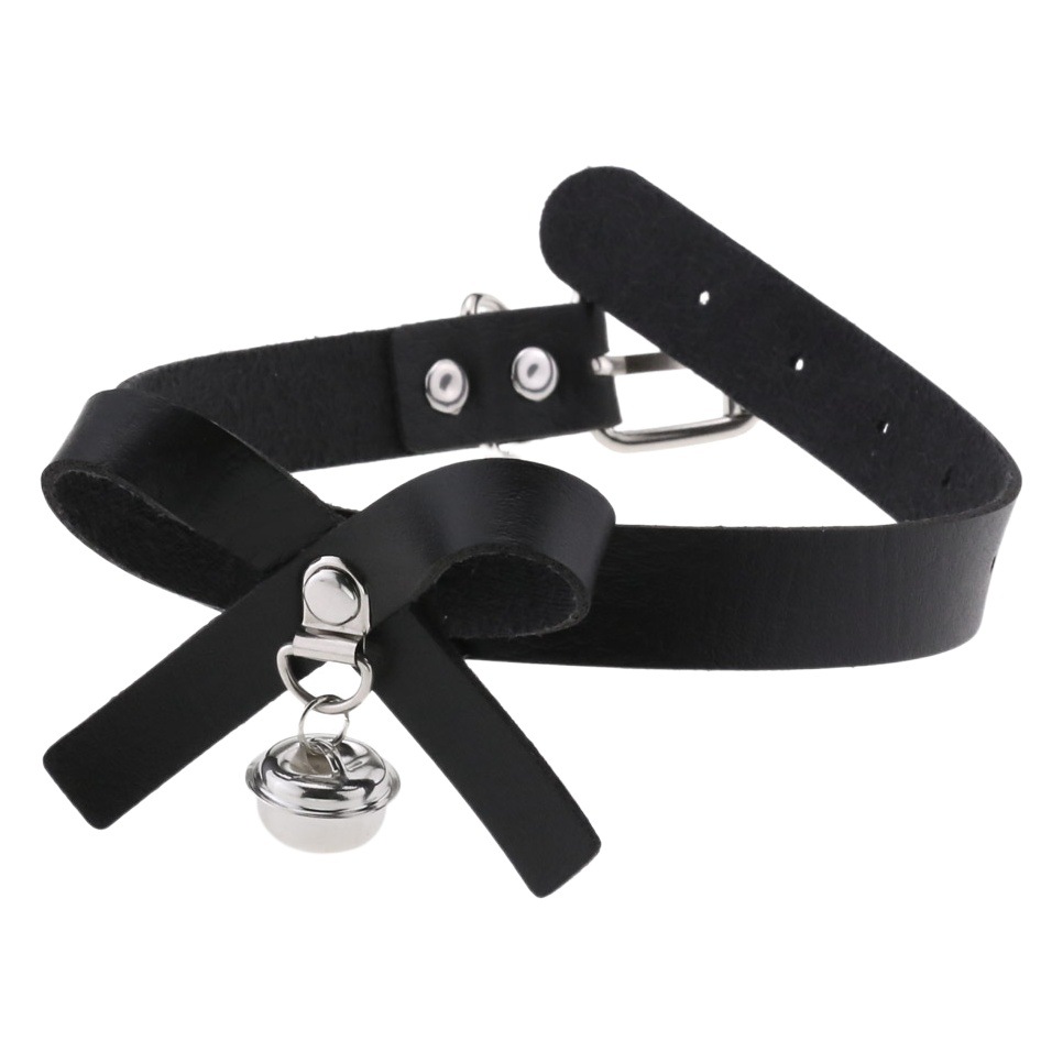 Cross-Border Punk Japan Harajuku Soft Girl Elegant Bow Necklace Neck Strap Sexy Xiaolingang Necklace Pu Leather Collar