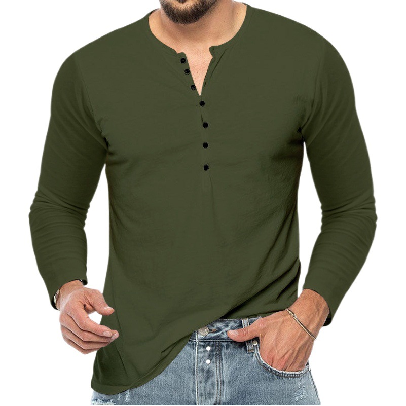 2023 transfronterizo nuevo Otoño de los hombres de manga larga de los hombres camiseta camisa de fondo Amazon SLIM-Fit botón cuello en V camiseta delgada