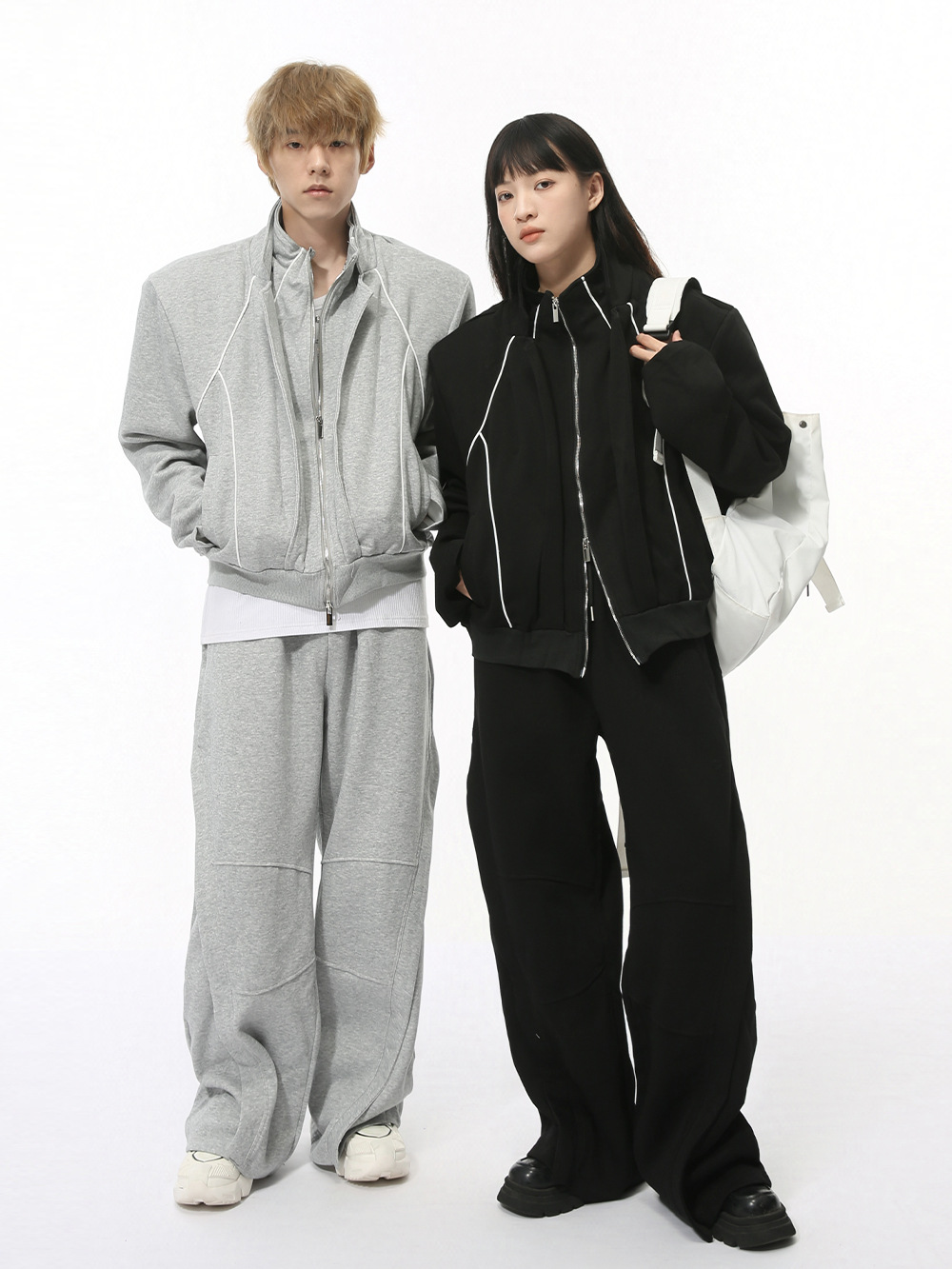 MTLCLOTHES Hombres| Otoño coreano deconstrucción de hombro falso de dos piezas chaqueta deportiva ocio pantalones de moda