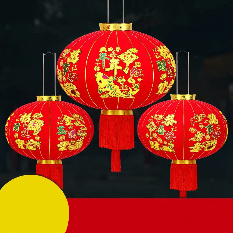 厂家批发新款长杆植绒布大红灯笼新年春节户外宫灯长杆广告红灯笼