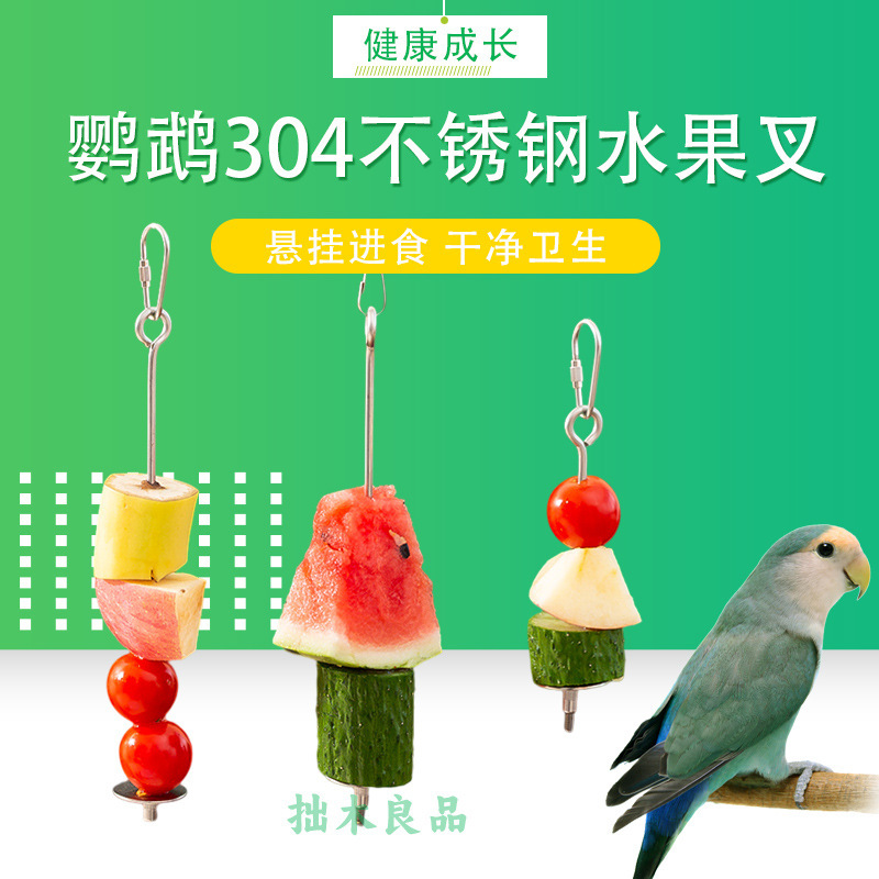 オウム鸟用フルーツフォークステンレス野菜トウモロコシフックフルーツクリップフィーダーおもちゃ鸟ケージアクセサリー用品|undefined