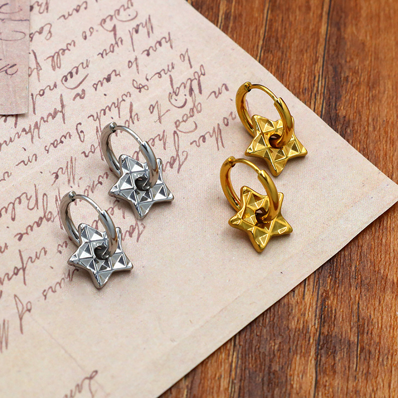 Texture Pentagram Pendant Earrings