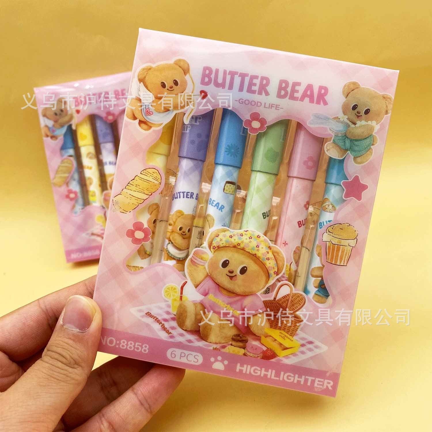 Nuevo oso de mantequilla de dibujos animados lindos bolígrafo de cuentas de mano de color para estudiantes marcadores de puntos clave de protección de ojos