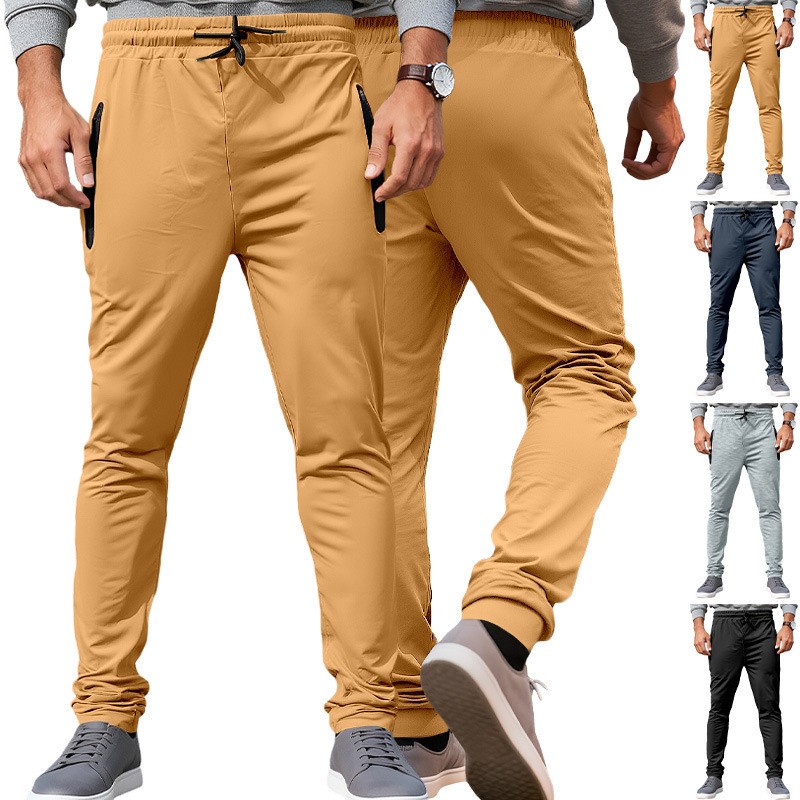 Cross-Border European and American New Style Men's Casual Sports Pants Cross-Border Foreign Trade Spring and Summer Breathable Pearl Cotton Slim Fit Fitness Pants