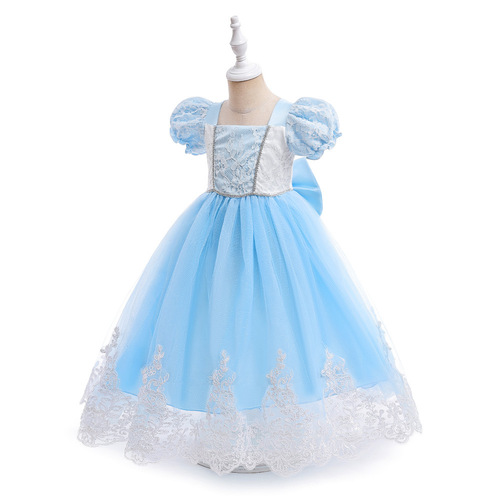 Girls' Dress Skirt Cinderella Puffy Princess Ruffle Lace Applique Tulle Children's Dress Amazon Performance Costume 